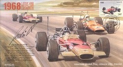 1968d LOTUS-COSWORTH & McLAREN-COSWORTH MEXICO F1 cover signed JACKIE OLIVER
