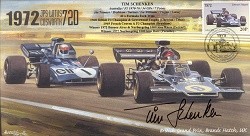 1972d JPS LOTUS 72D, TYRELL 003 BRANDS HATCH F1 cover signed TIM SCHENKEN