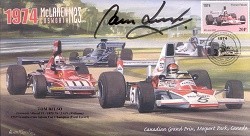 1974a MCLAREN-COSWORTH FERRARI 312B3 MOSPORT PARK F1 cover signed TOM BELSO