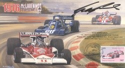 1976a McLAREN-COSWORTH TYRRELL-COSWORTH FERRARI USA F1 cover signed GUY EDWARDS