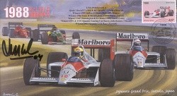 1988a McLAREN-HONDA MP4/4s, BENETTON-COSWORTH F1 Cover signed LUIS PEREZ SALAS