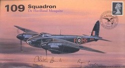 109 Squadron DeHavilland Mosquito signed Sqn Ldr RE Curtis DSO DFC* & Flt Lt CP Harrold DFC*